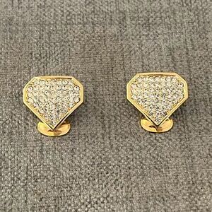 Vintage Christian Dior Shield Polygon Geometric Rhinestone Pavé Clip-On Earrings
